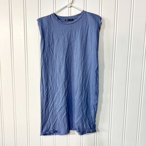 Zara‎ Padded Shoulder Crewneck Cotton Blue Tunic Dress Size Medium